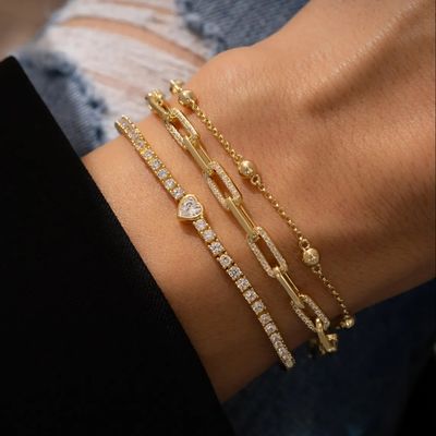 Vòng tay tennis hình trái tim mạ vàng 14K bằng bạc 925 với đá Zircon