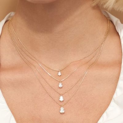 Vòng cổ mặt dây chuyền bạc 925 hình quả lê đính đá Zircon cho nữ