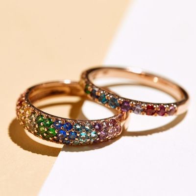 Nhẫn chùm bạc 925 mạ vàng 18K đính đá Zircon cầu vồng