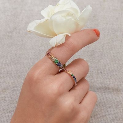 Nhẫn chùm bạc 925 mạ vàng 18K đính đá Zircon cầu vồng