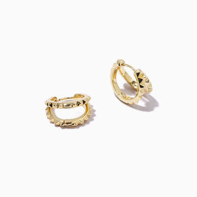 Đôi bông tai Huggies đôi bằng bạc 925 mạ vàng 18K hình kim tự tháp độc đáo, trang sức dày dặn, chống nước