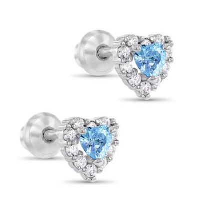 Bông tai nụ cho bé hình trái tim mạ vàng 14K bằng bạc 925 đính đá CZ