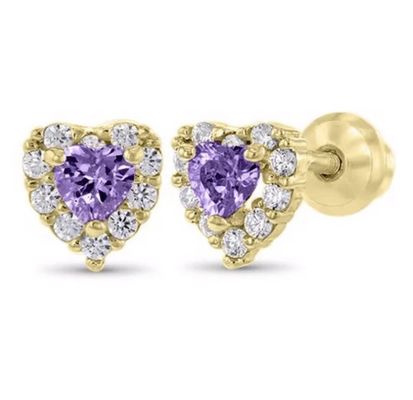 Bông tai nụ cho bé hình trái tim mạ vàng 14K bằng bạc 925 đính đá CZ