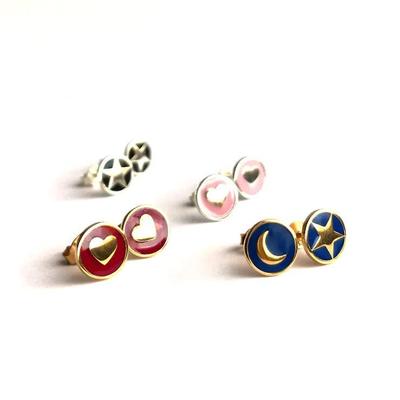 Bông tai nụ hình trái tim 8mm Bạc 925 với men hồng