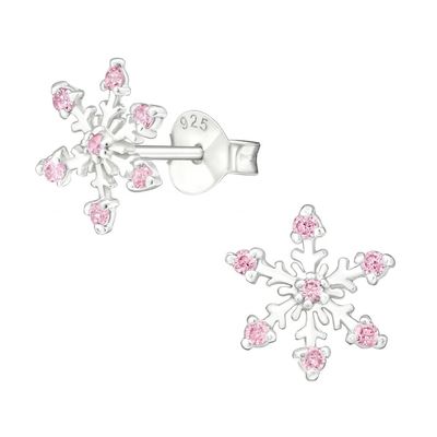 925 Sterling Silver Rhodium Plated CZ Snowflake Stud Bàn tai 2g