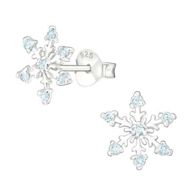925 Sterling Silver Rhodium Plated CZ Snowflake Stud Bàn tai 2g