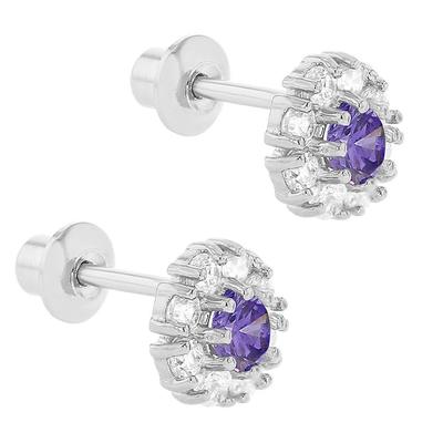 Bông tai nụ hoa bạc 925 đính đá CZ cho trẻ em, MOQ 30 đôi