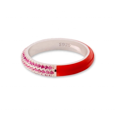 Nhẫn Bạc 925 Thanh Lịch Mạ Vàng 18k Vàng Chanh Đính Đá Zircon và Men Bán Phần