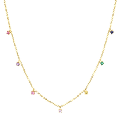 925 Silver Children's Necklace featuring Playful Rainbow Gemstone Zircon for Sparkle (Cây dây chuyền trẻ em bằng bạc 925 với hình cầu vồng vui vẻ)