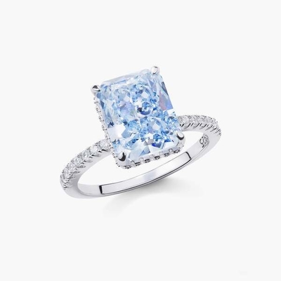 Baguette bọc bạc Kim cương xanh 5A cắt băng CZ nhẫn đính hôn cho phụ nữ 925 bạc Sterling