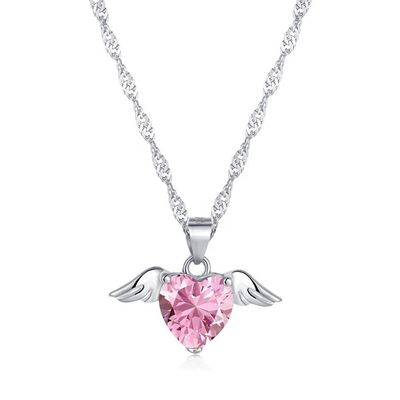 S925 Sterling Silver Love Wings Necklace Women Heart Zircon Collarbone Chain trang sức