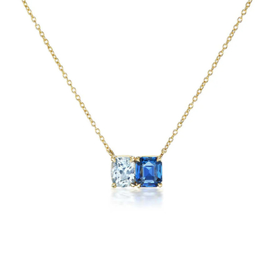 Hot bán 925 bạc đệm cắt sapphire và hình chữ nhật cắt trắng Zircon màu khối Zirconia Double Stone Pendant Necklaces