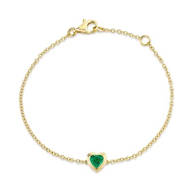 Handmade 14K Gold Plated Emerald Gemstone 925 Sterling Silver Heart Bracelet for Women