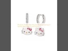 Bông tai vòng Hello Kitty mạ Rhodium đính đá CZ và men trong Bạc Sterling